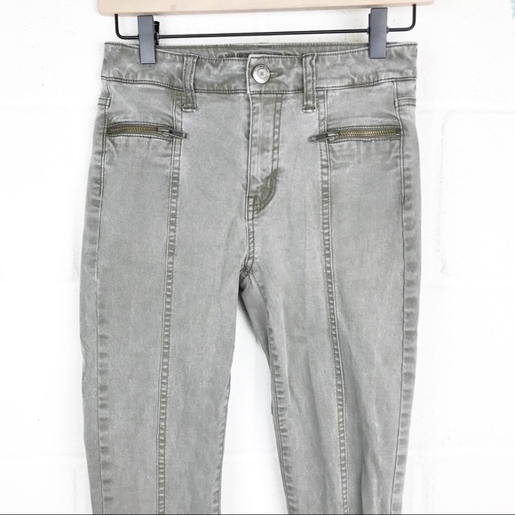 American Eagle Outfitters Hi-Rise Jegging Skinny Jeans Green Khaki Zip Pockets 0 - Picture 3 of 7